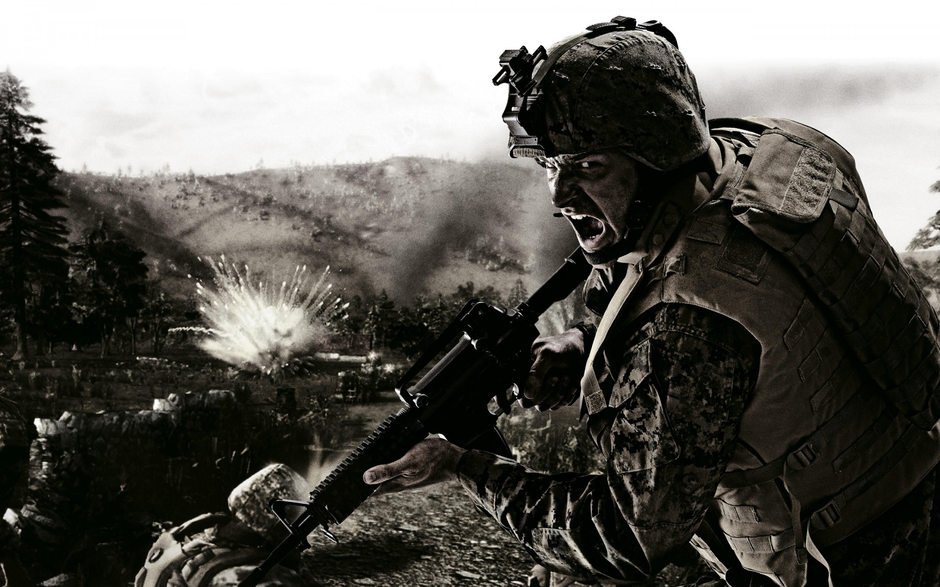 unique militaire guerre soldat adulte homme porter arme uniforme armée explosion