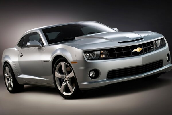 Chevrolet gris se dresse sur fond gris