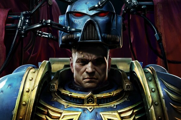 Homme en armure portant un casque
