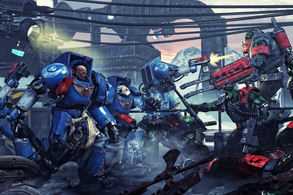 Les humains et les robots se battent avec des armes