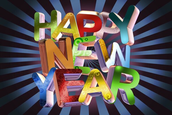 Inscription bonne année en lettres multicolores sur fond sombre