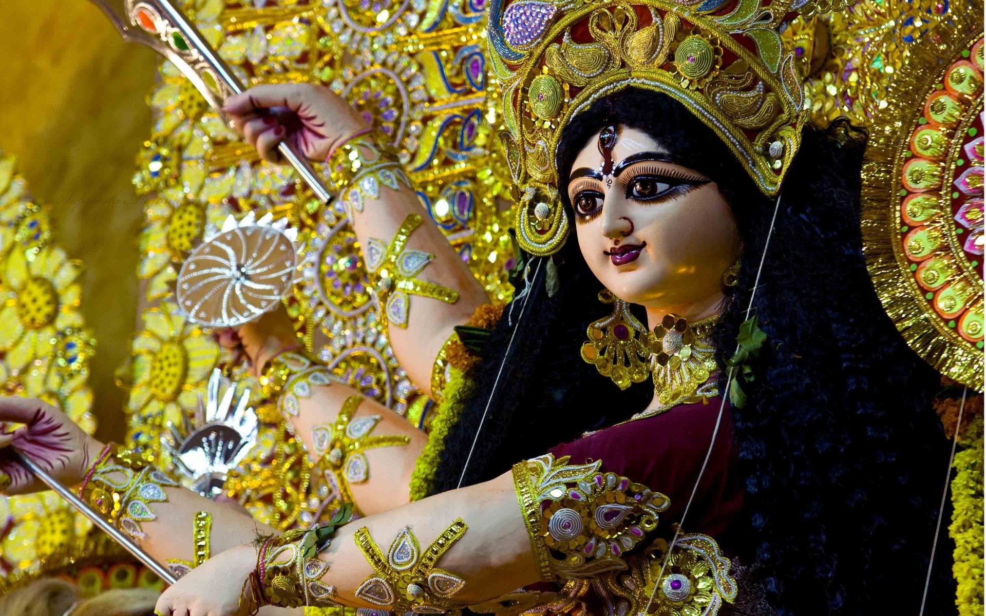 dessins animés décoration or art traditionnel couleur festival lumineux sanskrit durga devi fond invincible