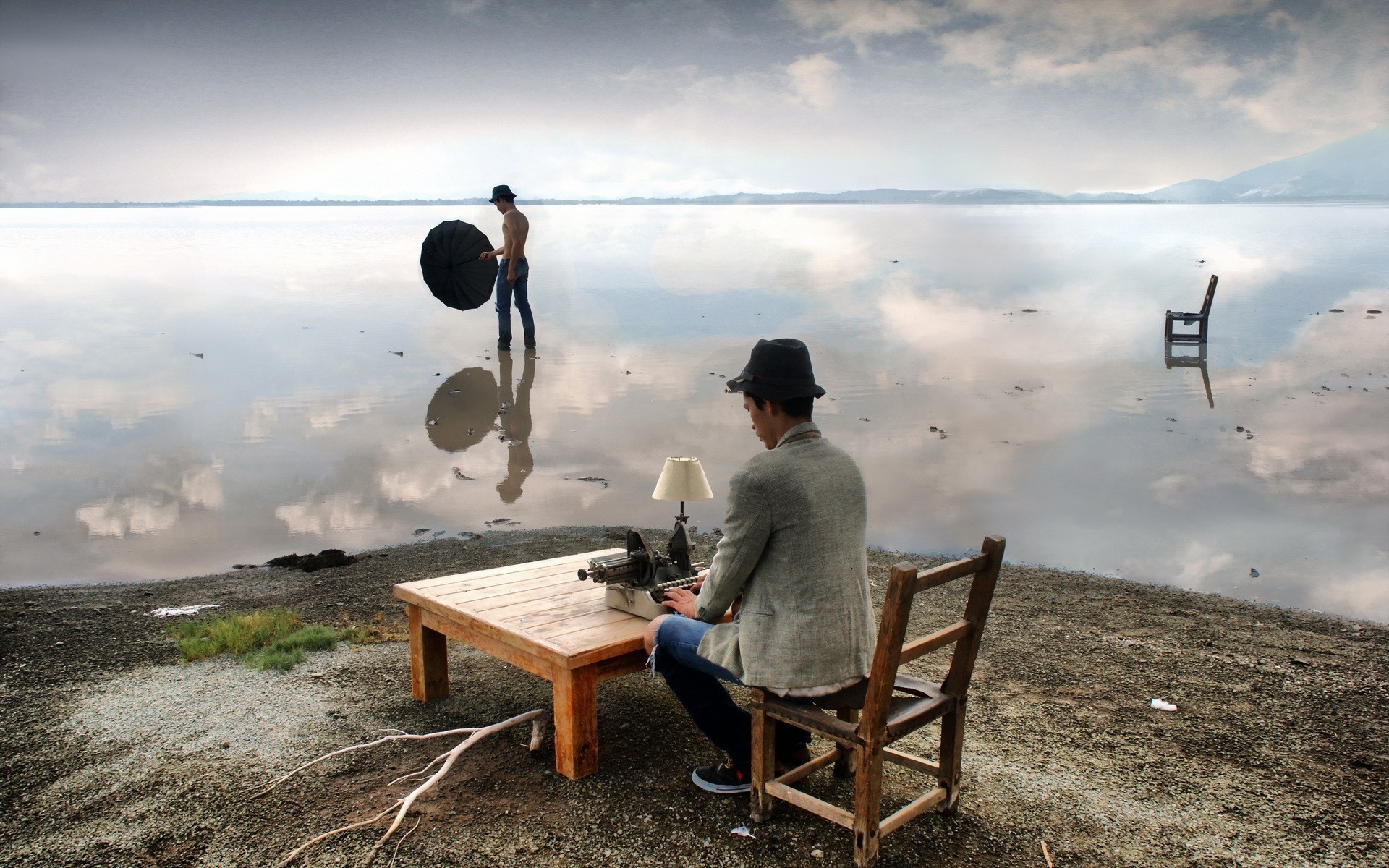 adulte unique ciel à l extérieur homme paysage parapluie vie tirer la vie
