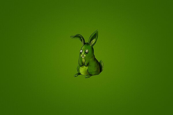 Lapin vert caricatural sur fond vert