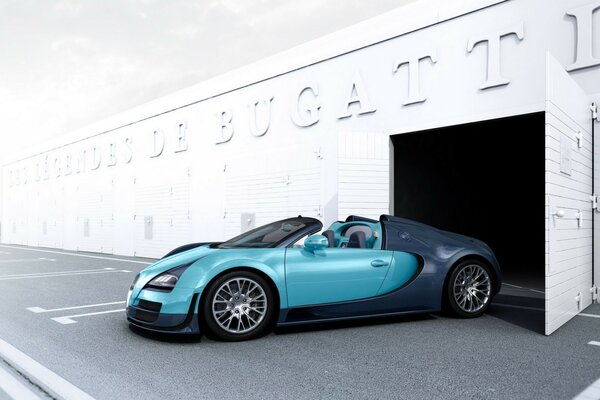 Une nouvelle Bugatti bleue quitte le garage