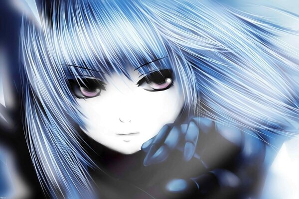 Portrait d une jeune fille aux cheveux bleus