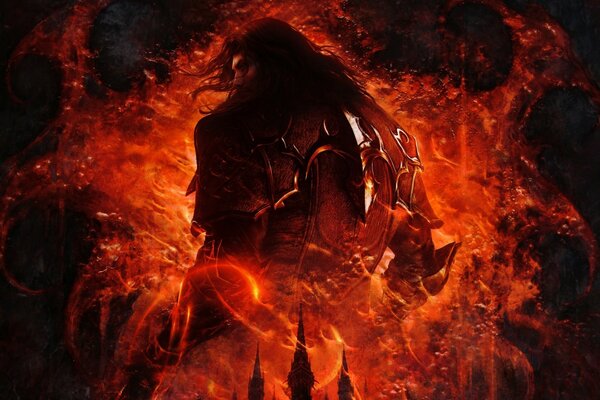 Héros du jeu sur fond de feu