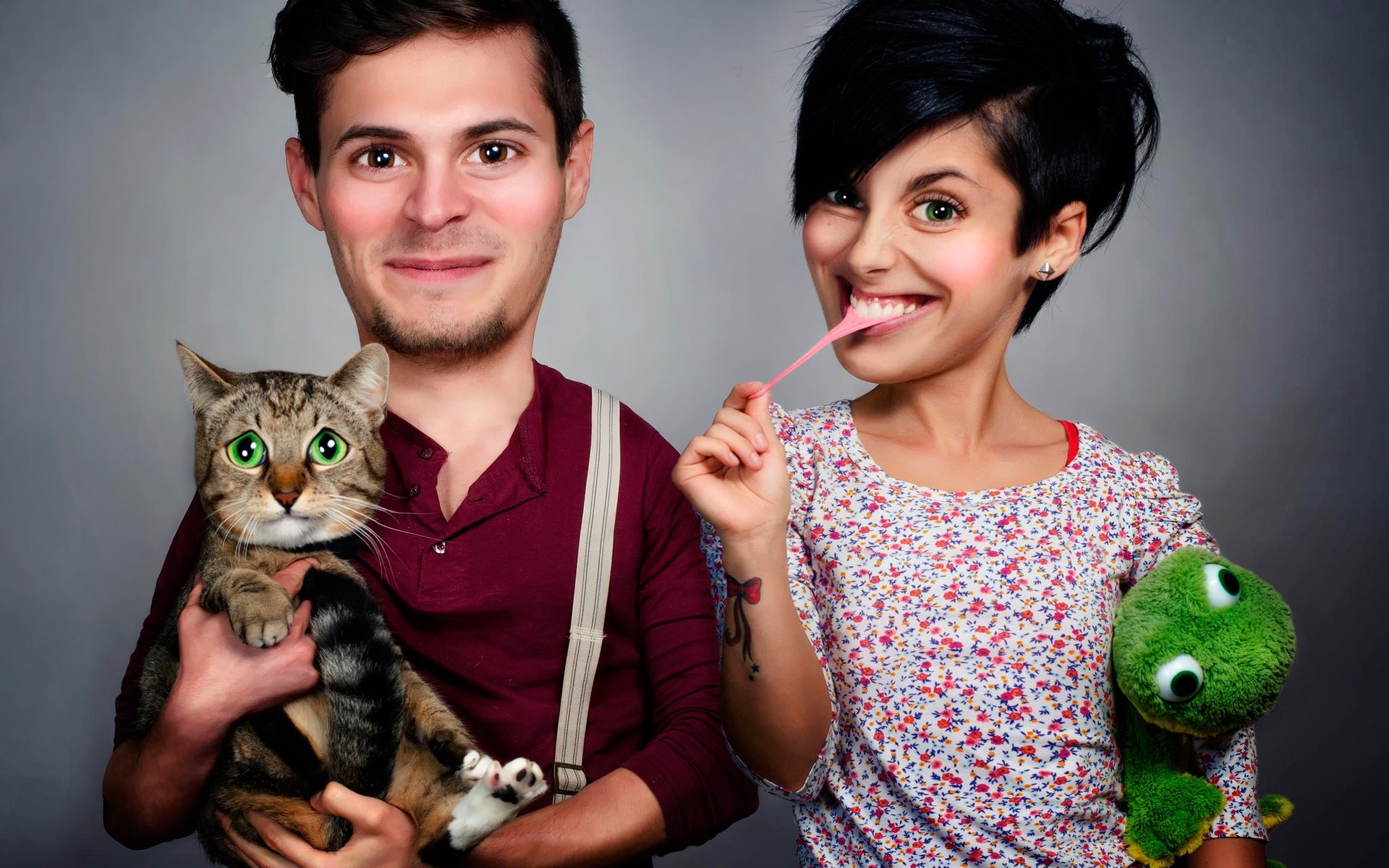 portrait femme mignon jeune amour jolie fille belle adulte un plaisir studio drôle photo drôle famille drôle chat