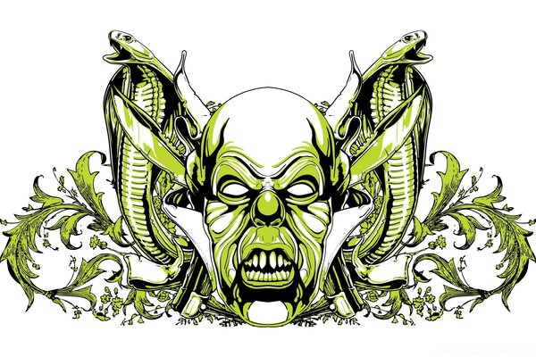 Dessin effrayant de Gremlin avec des serpents