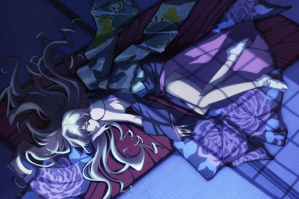 Fille se trouve sur le sol dans le style anime