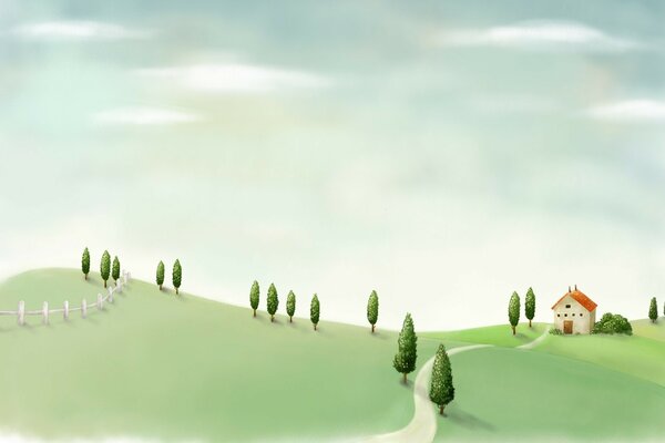 Beau dessin avec de l herbe verte et des arbres