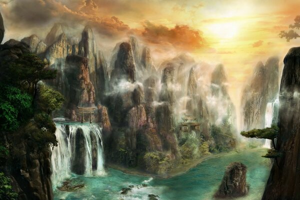 Nature de la jungle avec des cascades et de la verdure dense