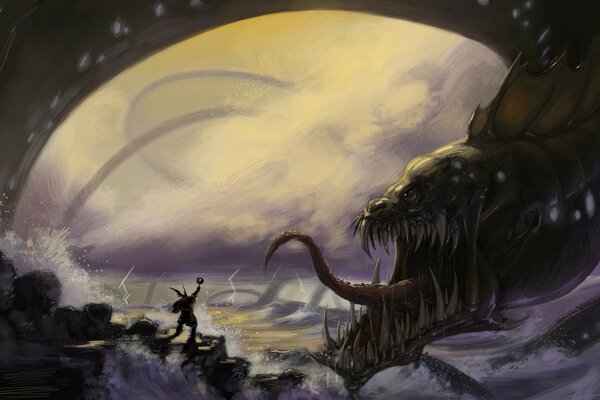 Fantastique tête de monstre et la lune