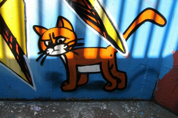 Chat peint sur le garage