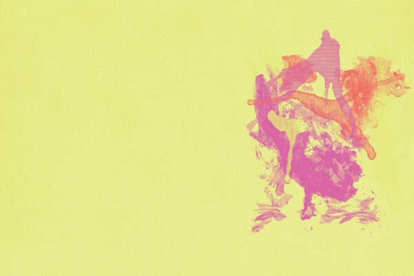 Peinture rose sur fond jaune