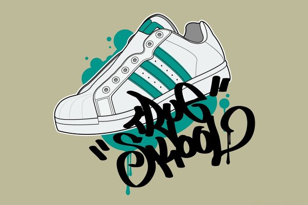 Graffiti. Baskets blanches avec rayures vertes
