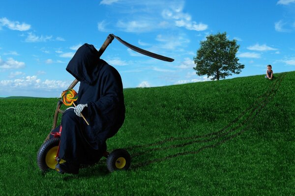 Paysage d humour noir sur l herbe et le plein air