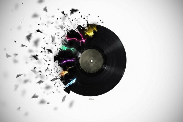 Abstraction d un disque de musique brisé