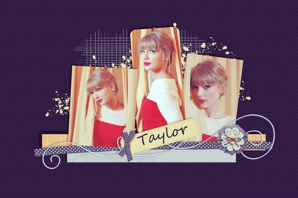 Collage photo avec Taylor Swift en robe rouge