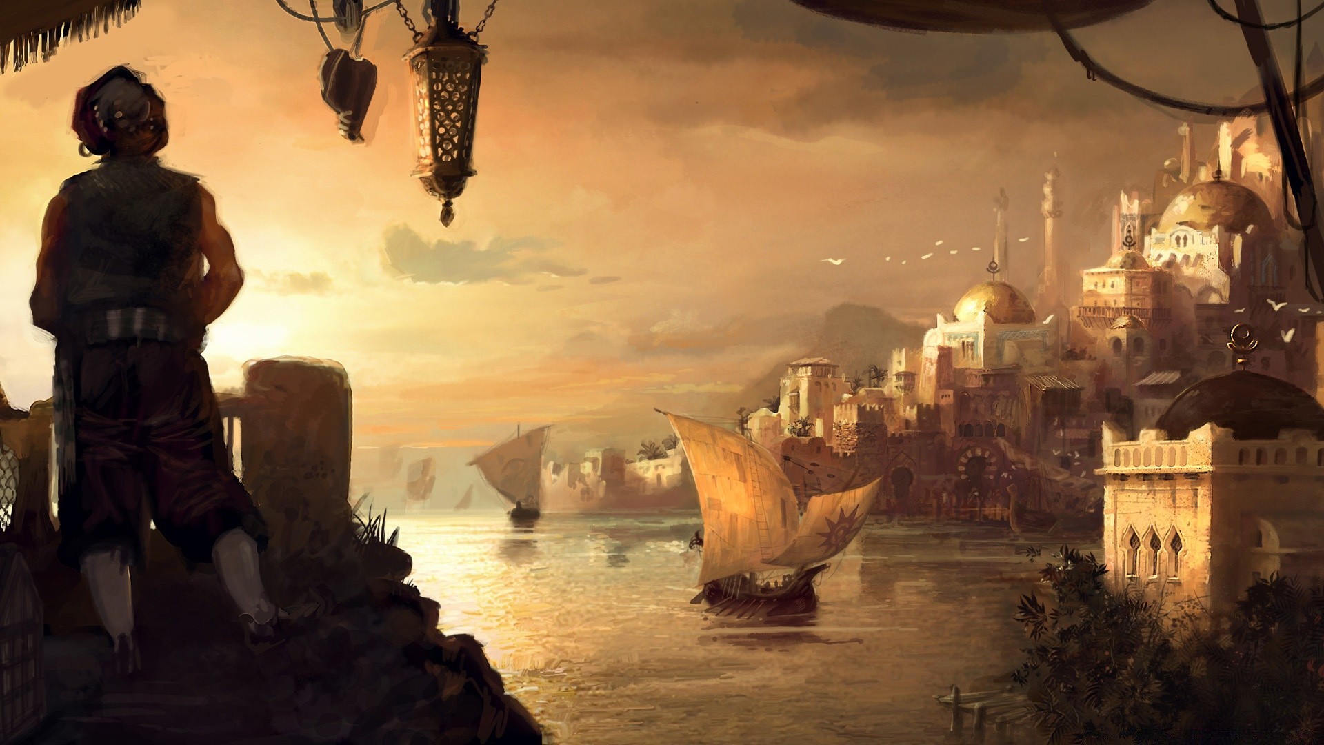 anno 1404 voyage soir coucher de soleil crépuscule eau architecture ville aube en plein air