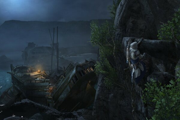 Paysage de mer avec les navires d assassin Creed