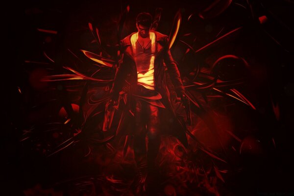 Le personnage de devil may cry au centre de la flamme