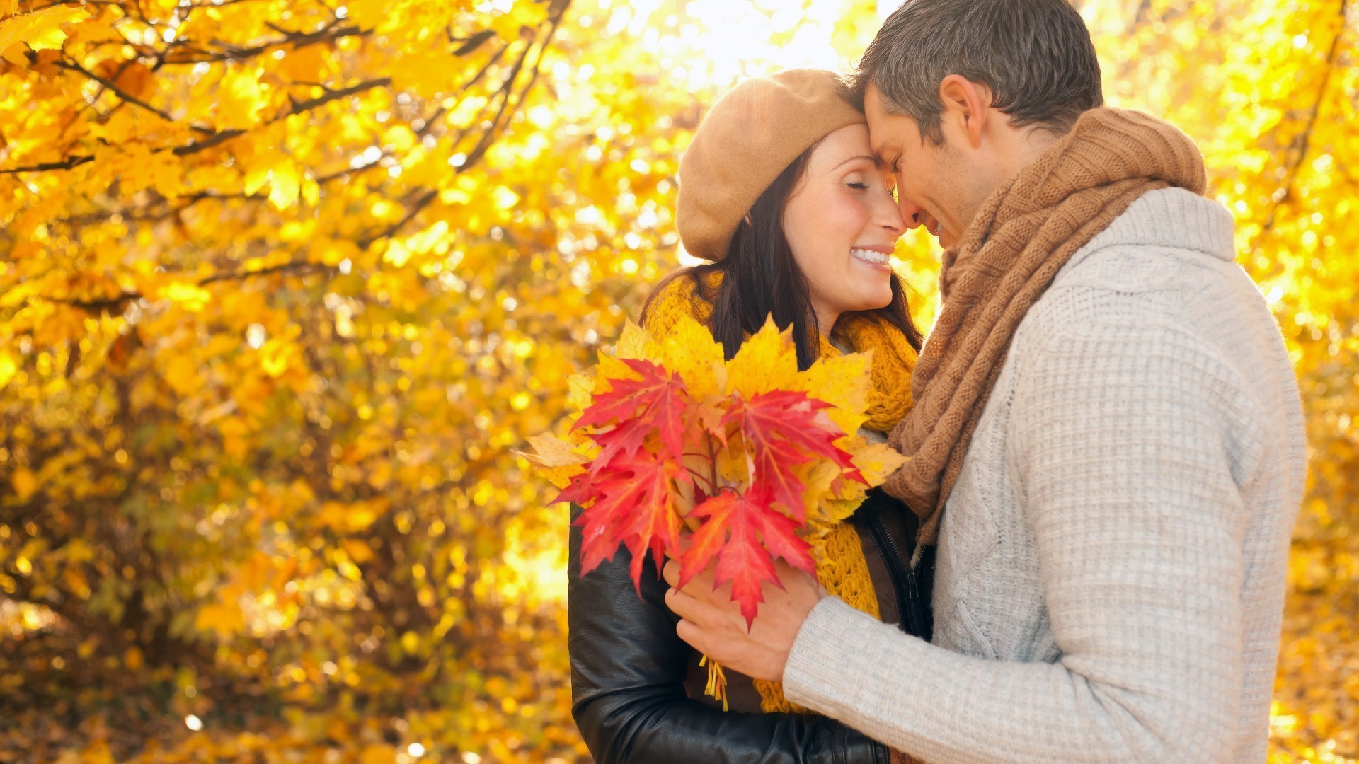 couples amoureux automne en plein air érable parc nature amour femme bonheur feuille fille belle deux adulte loisirs plaisir famille homme romance sourire