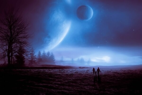 Paysage fantastique . Coucher de soleil
