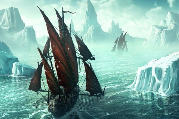 Voyage au milieu de la glace sur des voiliers