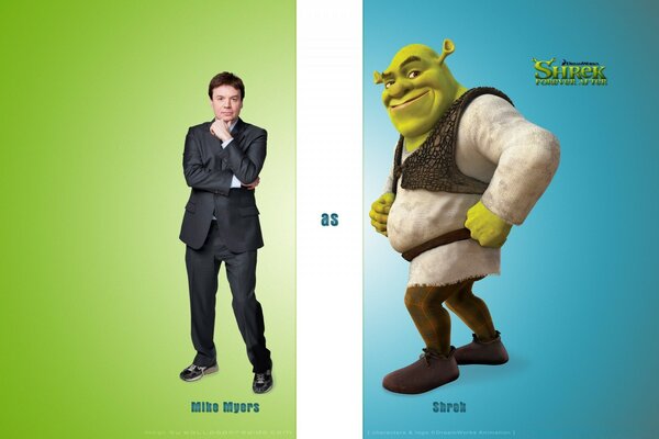 L acteur est représenté à côté de son personnage de dessin animé - Shrek