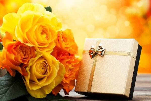 Belles fleurs avec cadeau d anniversaire