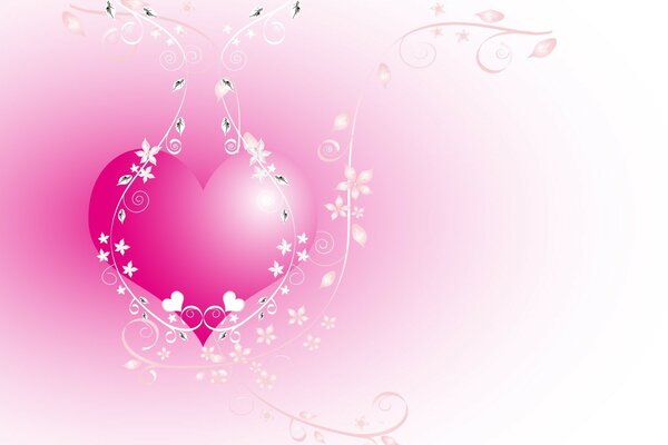 Coeur rose sur fond rose tendre avec des motifs