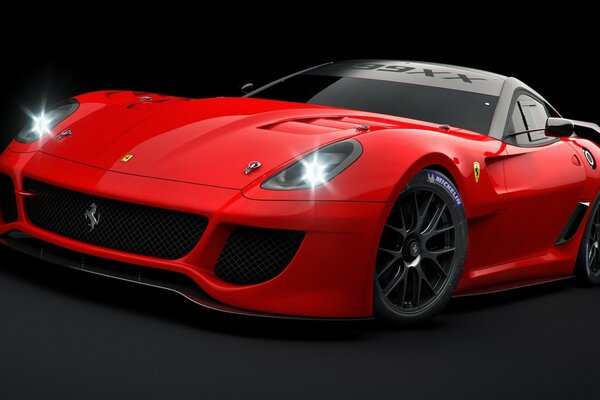 Voiture rouge sur fond noir