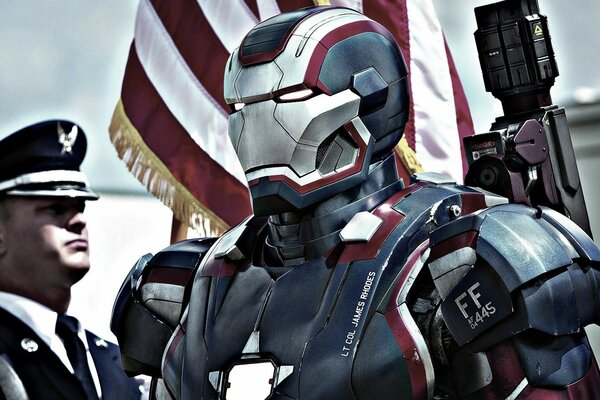 Iron Man sur fond militaire